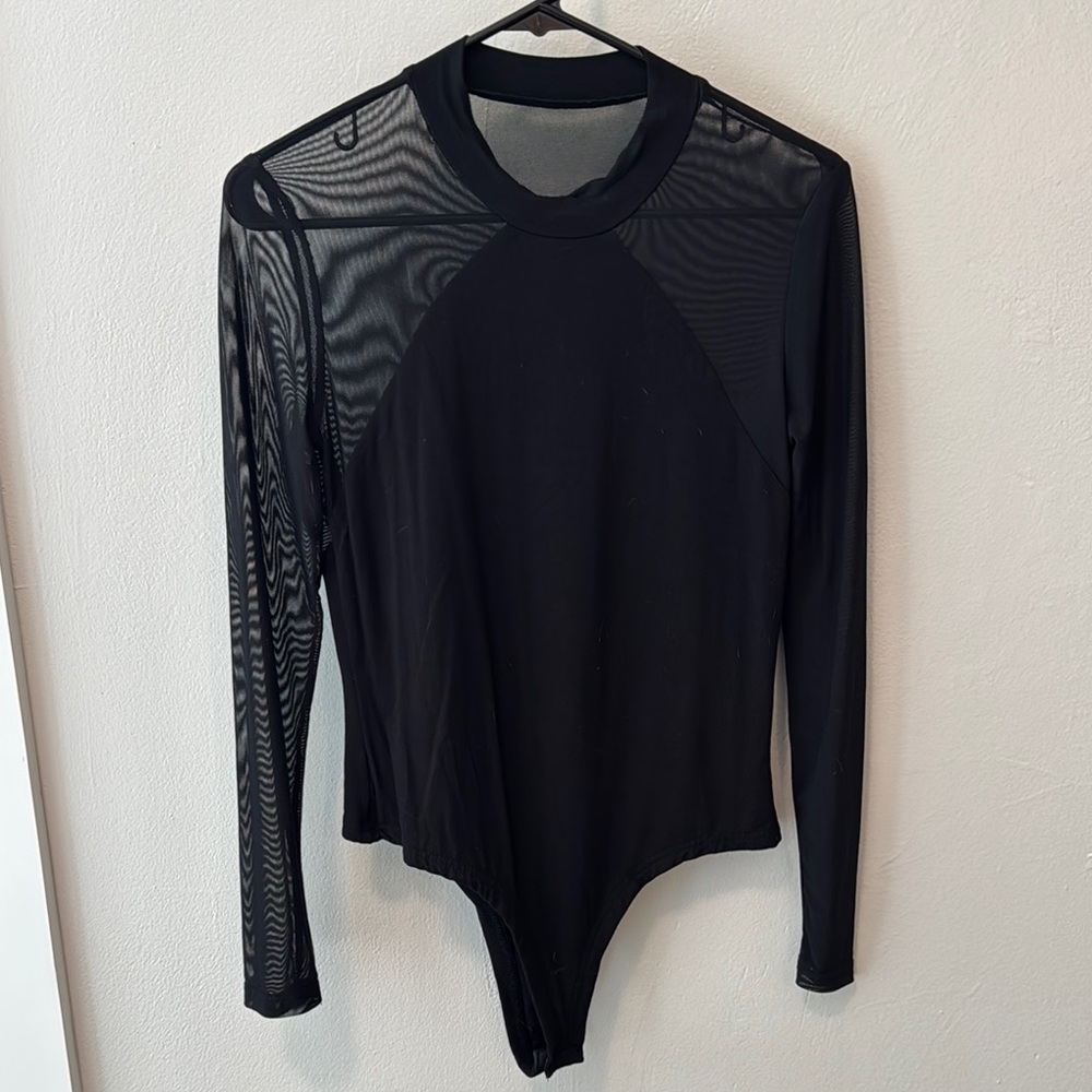 Lulu's Black Asymmetrical Long Sleeve Bodysuit